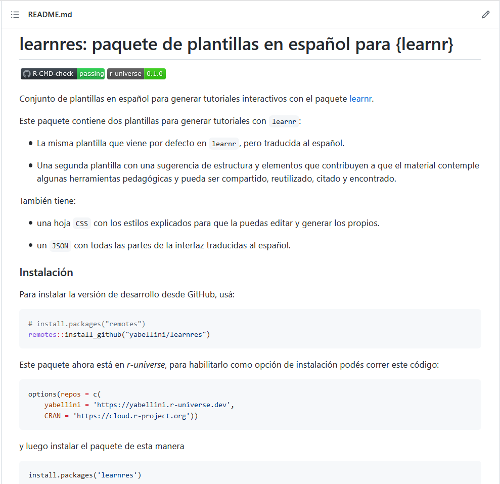 readme del paquete learners con la etiqueta de r-universe